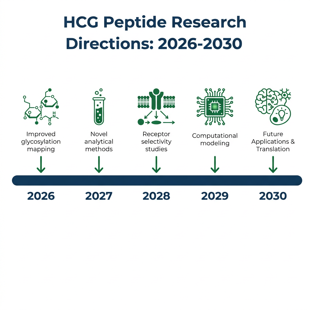 Future HCG peptide research timeline from 2026 to 2030 with key milestones