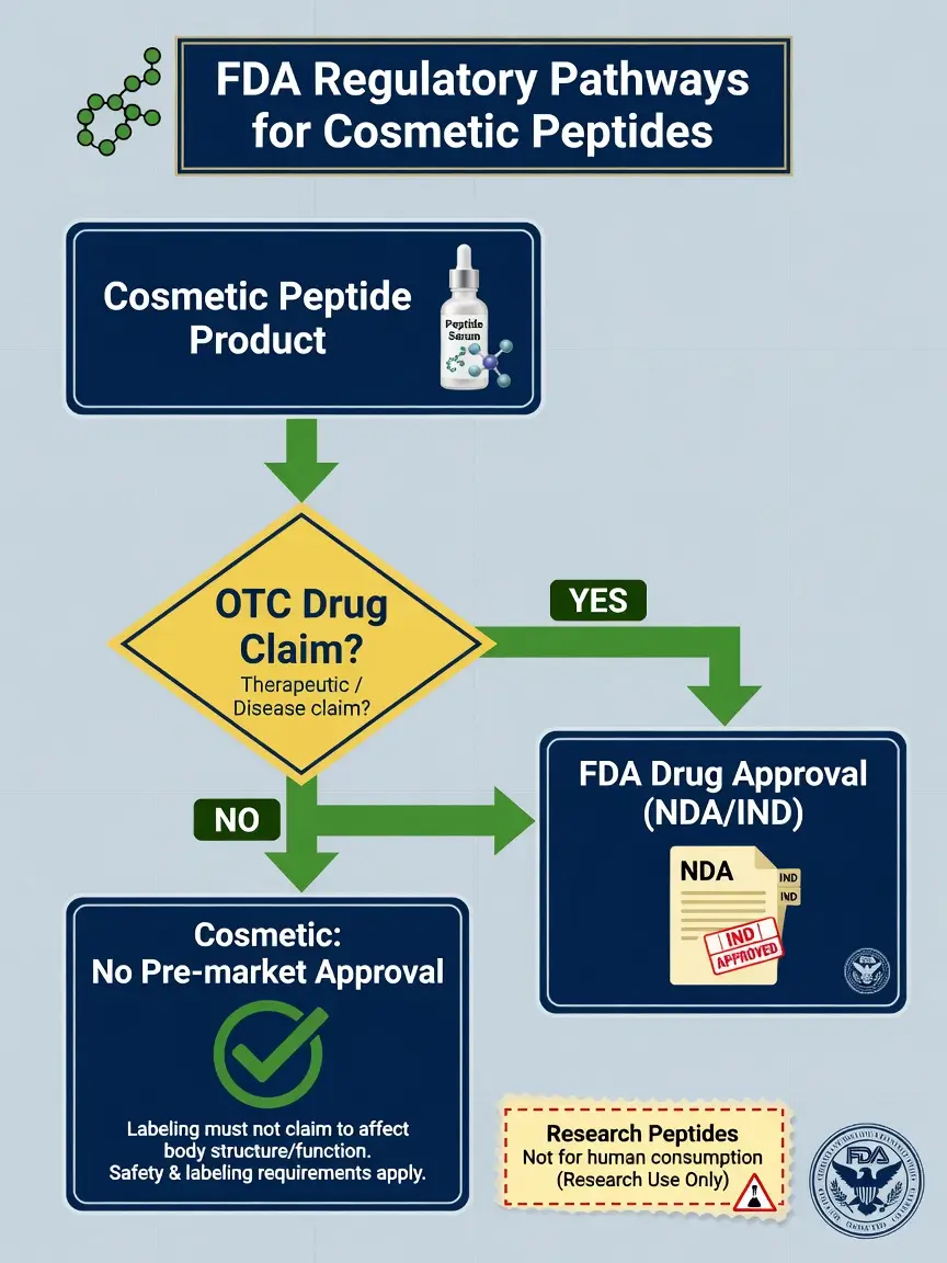Flowchart of FDA regulatory pathways for cosmetic peptides
