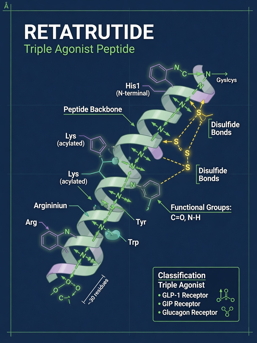 retatrutide peptide research guide showing molecular structure diagram with classification labels