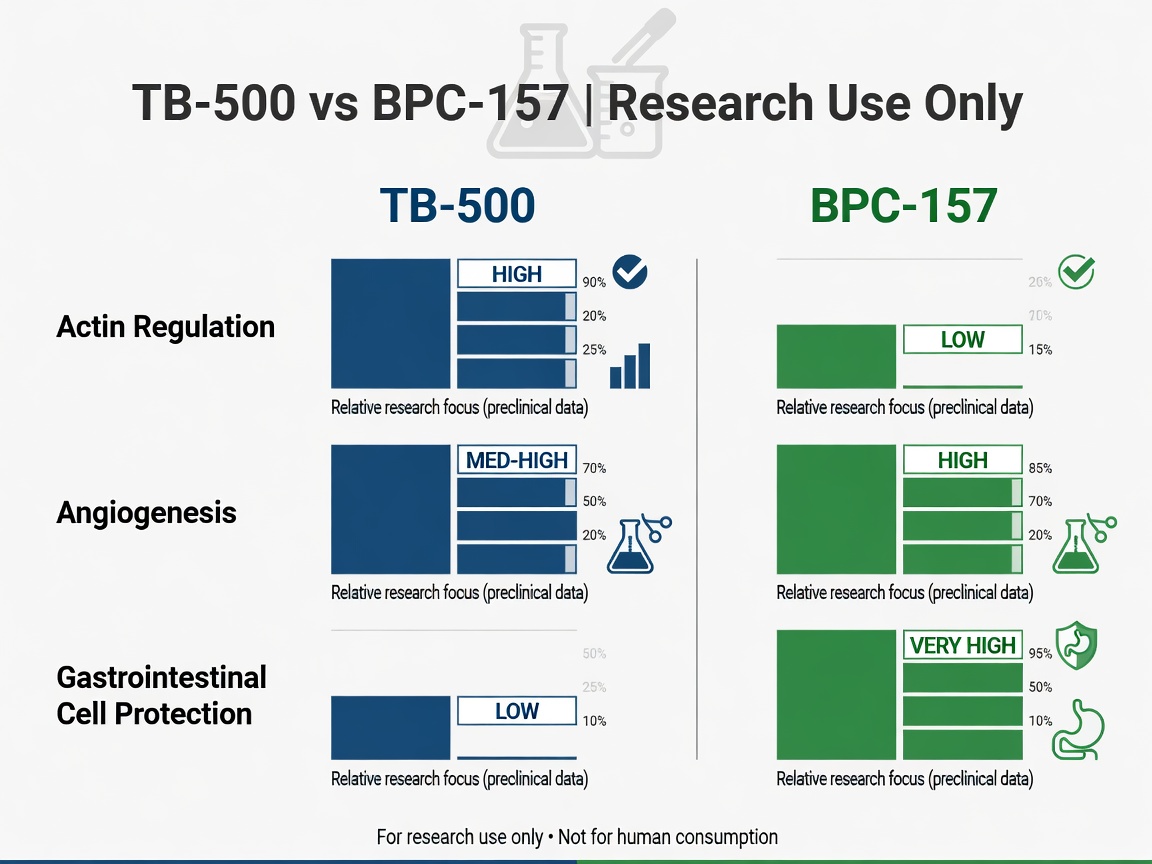 Comparison chart of TB-500 and BPC-157 research focus areas